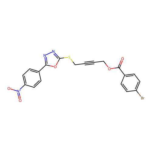 4-[[5-(4-nitrophenyl)-1,3,4-oxadiazol-2-yl]sulfanyl]but-2-ynyl 4-bromobenzoate structure
