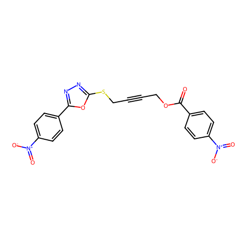 4-[[5-(4-nitrophenyl)-1,3,4-oxadiazol-2-yl]sulfanyl]but-2-ynyl 4-nitrobenzoate structure