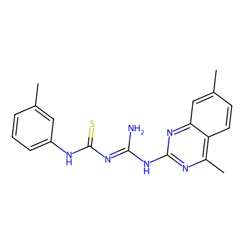 1-[N-(4,7-dimethylquinazolin-2-yl)carbamimidoyl]-3-(3-methylphenyl)thiourea structure