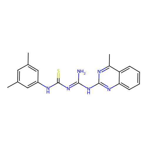 1-(3,5-dimethylphenyl)-3-[N-(4-methylquinazolin-2-yl)carbamimidoyl]thiourea structure