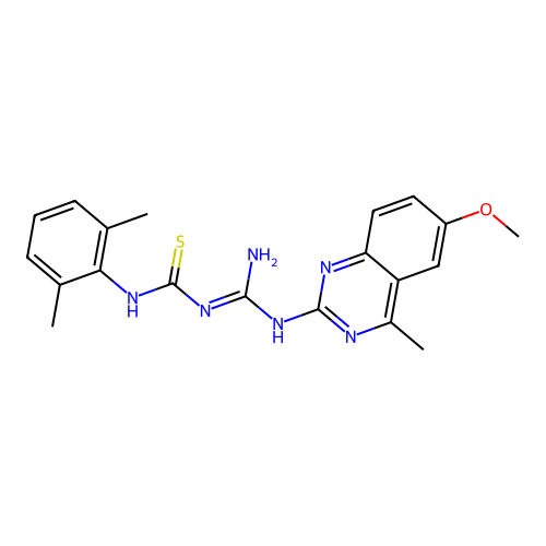 1-(2,6-dimethylphenyl)-3-[N-(6-methoxy-4-methylquinazolin-2-yl)carbamimidoyl]thiourea structure