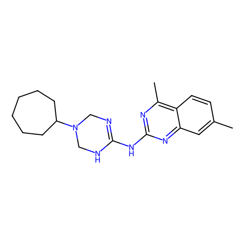 N-(3-cycloheptyl-2,4-dihydro-1H-1,3,5-triazin-6-yl)-4,7-dimethylquinazolin-2-amine structure