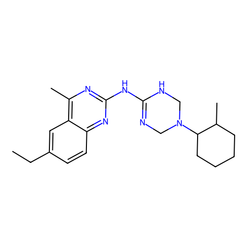 6-ethyl-4-methyl-N-(5-(2-methylcyclohexyl)-1,4,5,6-tetrahydro-1,3,5-triazin-2-yl)quinazolin-2-amine structure