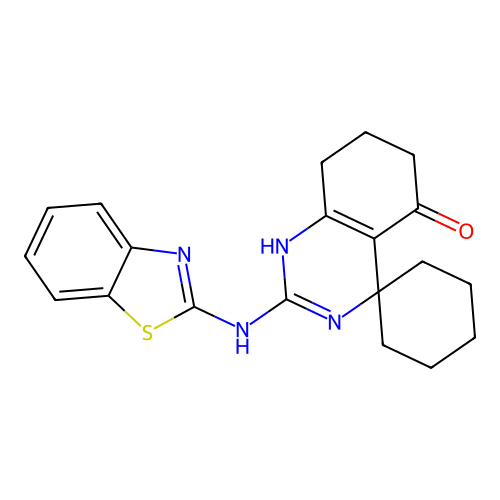 2'-(1,3-benzothiazol-2-ylamino)-7',8'-dihydro-1'H-spiro[cyclohexane-1,4'-quinazolin]-5'(6'H)-one structure