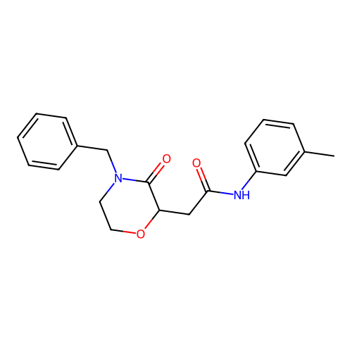 2-(4-benzyl-3-oxo-2-morpholinyl)-N-(3-methylphenyl)acetamide structure