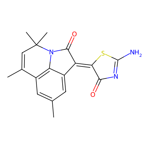 (1Z)-1-(2-imino-4-oxo-1,3-thiazolidin-5-ylidene)-4,4,6,8-tetramethyl-4H-pyrrolo[3,2,1-ij]quinolin-2(1H)-one structure