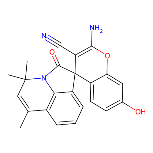 2-amino-7-hydroxy-4',4',6'-trimethyl-2'-oxo-4'H-spiro[chromene-4,1'-pyrrolo[3,2,1-ij]quinoline]-3-carbonitrile structure