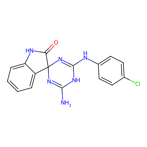 4'-amino-6'-[(4-chlorophenyl)amino]-5'H-spiro[indole-3,2'-[1,3,5]triazin]-2(1H)-one structure