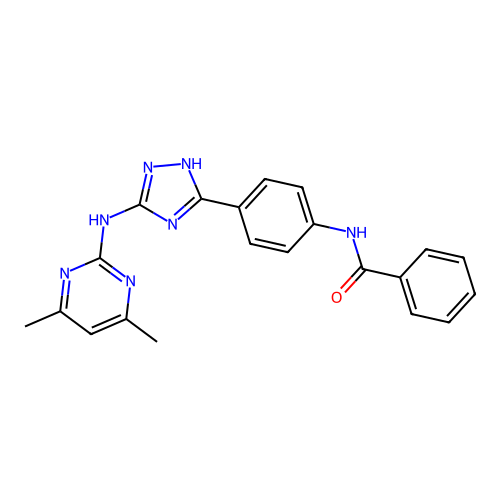 N-(4-{3-[(4,6-dimethylpyrimidin-2-yl)amino]-1H-1,2,4-triazol-5-yl}phenyl)benzamide structure