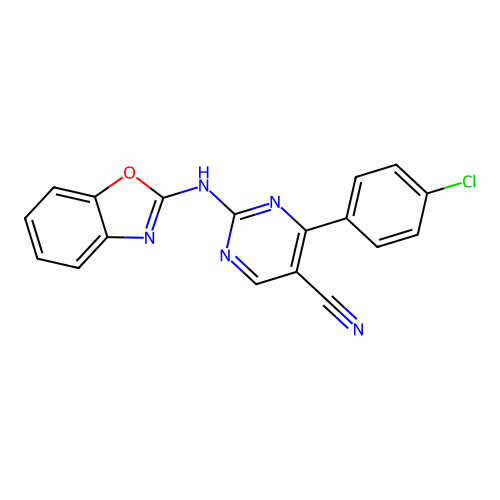 2-(1,3-Benzoxazol-2-ylamino)-4-(4-chlorophenyl)pyrimidine-5-carbonitrile structure