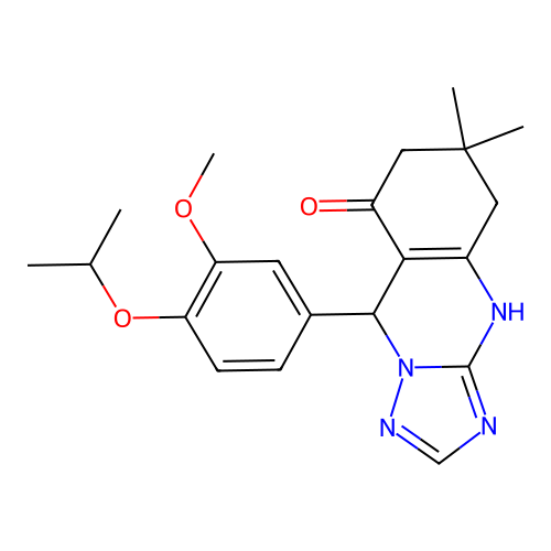 9-[3-methoxy-4-(propan-2-yloxy)phenyl]-6,6-dimethyl-5,6,7,9-tetrahydro[1,2,4]triazolo[5,1-b]quinazolin-8(4H)-one structure