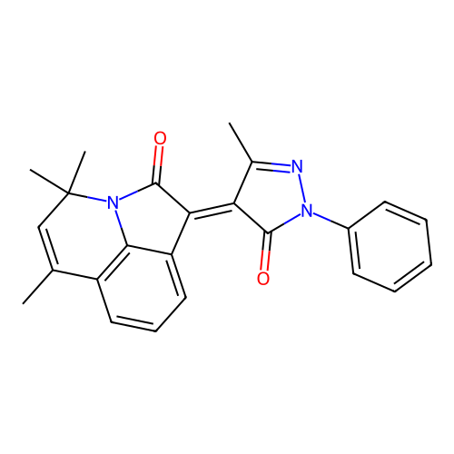 (1E)-4,4,6-trimethyl-1-(3-methyl-5-oxo-1-phenyl-1,5-dihydro-4H-pyrazol-4-ylidene)-4H-pyrrolo[3,2,1-ij]quinolin-2(1H)-one structure