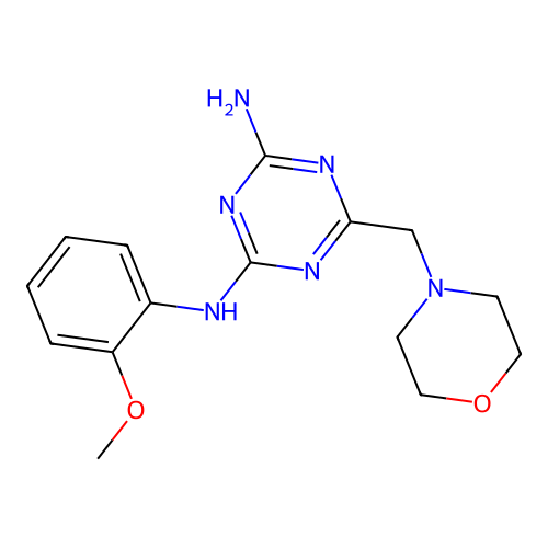 N-(2-methoxyphenyl)-6-(morpholin-4-ylmethyl)-1,3,5-triazine-2,4-diamine structure