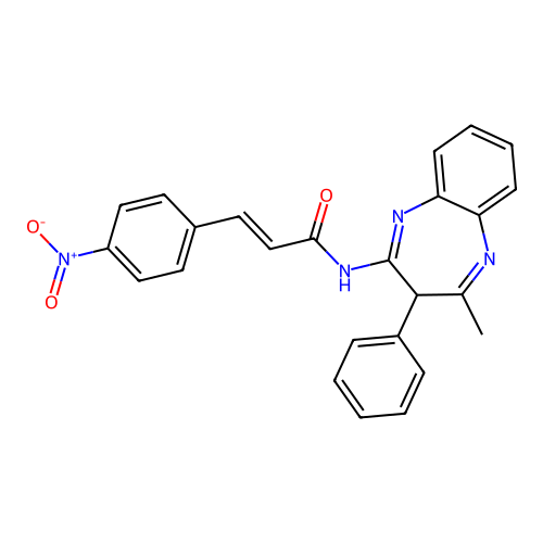 (2E)-N-(4-methyl-3-phenyl-3H-1,5-benzodiazepin-2-yl)-3-(4-nitrophenyl)prop-2-enamide structure
