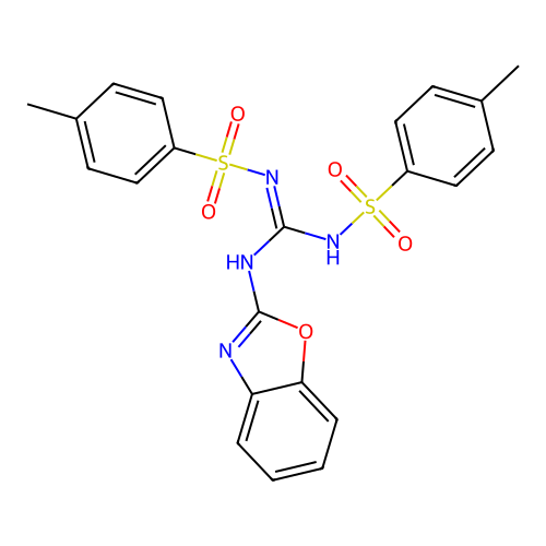 N,N'-[(1,3-benzoxazol-2-ylamino)methylylidene]bis(4-methylbenzenesulfonamide) structure