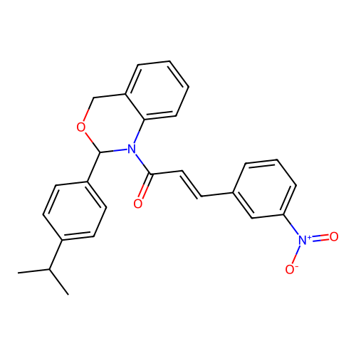 (2E)-3-(3-nitrophenyl)-1-{2-[4-(propan-2-yl)phenyl]-2H-3,1-benzoxazin-1(4H)-yl}prop-2-en-1-one structure