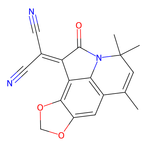 (4,4,6-trimethyl-2-oxo-4H-[1,3]dioxolo[4,5-g]pyrrolo[3,2,1-ij]quinolin-1(2H)-ylidene)propanedinitrile structure