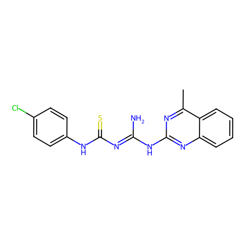 1-(4-chlorophenyl)-3-[N-(4-methylquinazolin-2-yl)carbamimidoyl]thiourea structure