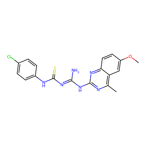 1-(4-chlorophenyl)-3-[N-(6-methoxy-4-methylquinazolin-2-yl)carbamimidoyl]thiourea structure