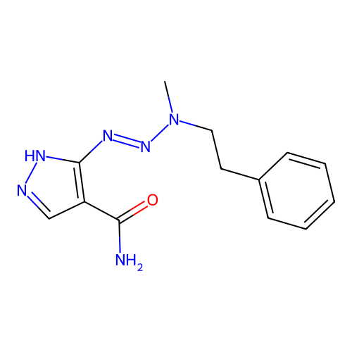 5-[[methyl(2-phenylethyl)amino]diazenyl]-1H-pyrazole-4-carboxamide structure