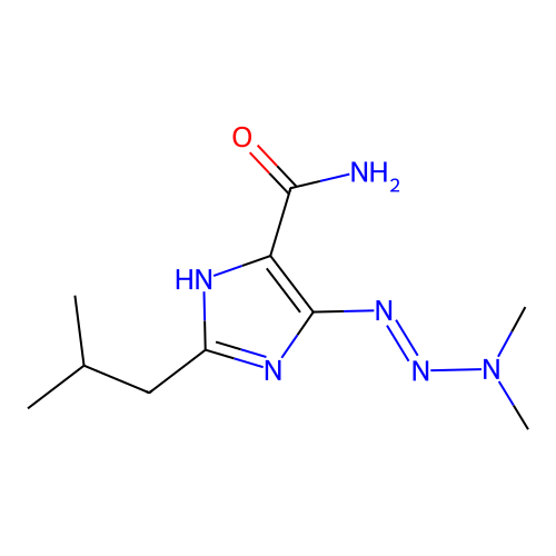 4-(dimethylaminodiazenyl)-2-(2-methylpropyl)-1H-imidazole-5-carboxamide structure