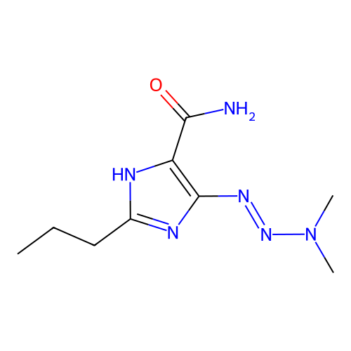 4-(dimethylaminodiazenyl)-2-propyl-1H-imidazole-5-carboxamide structure