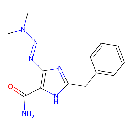 2-benzyl-4-(dimethylaminodiazenyl)-1H-imidazole-5-carboxamide structure