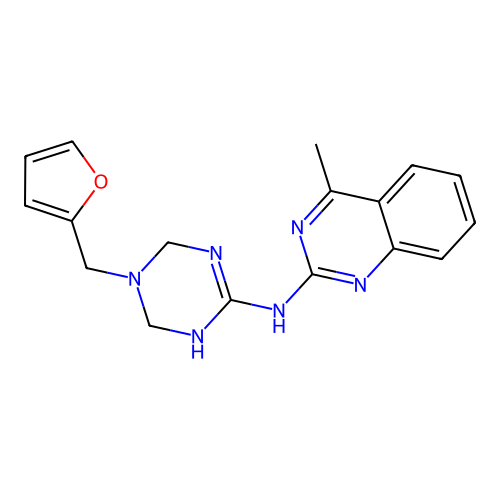 N-[5-(furan-2-ylmethyl)-1,4,5,6-tetrahydro-1,3,5-triazin-2-yl]-4-methylquinazolin-2-amine structure