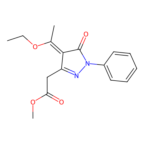 methyl 2-[(4E)-4-(1-ethoxyethylidene)-5-oxo-1-phenylpyrazol-3-yl]acetate structure