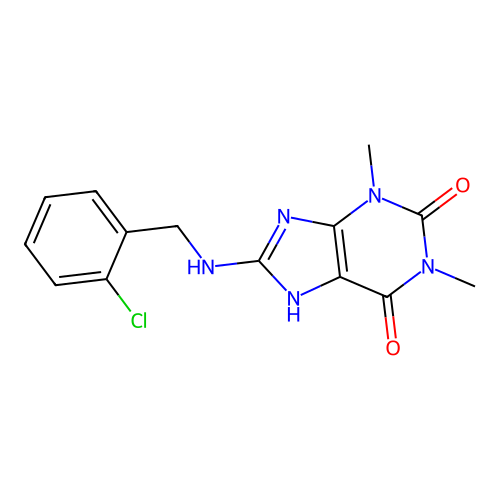 8-[(2-chlorobenzyl)amino]-1,3-dimethyl-3,7-dihydro-1H-purine-2,6-dione structure