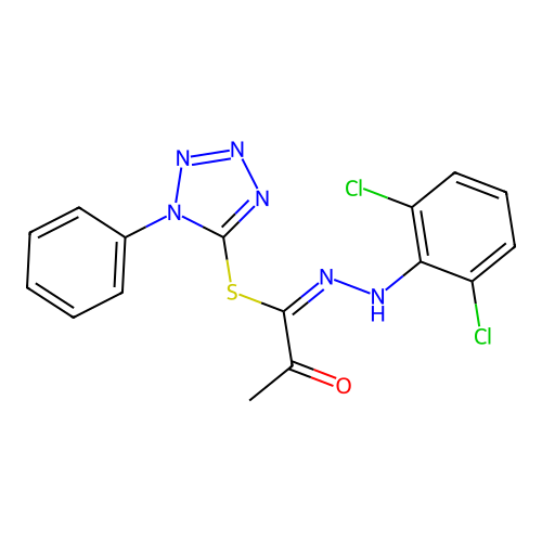 (1-phenyltetrazol-5-yl) (1E)-N-(2,6-dichloroanilino)-2-oxopropanimidothioate structure