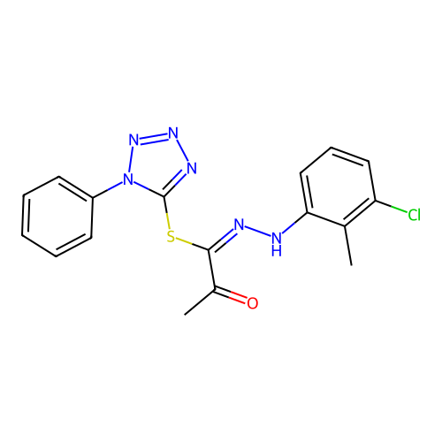 (1-phenyltetrazol-5-yl) (1E)-N-(3-chloro-2-methylanilino)-2-oxopropanimidothioate structure