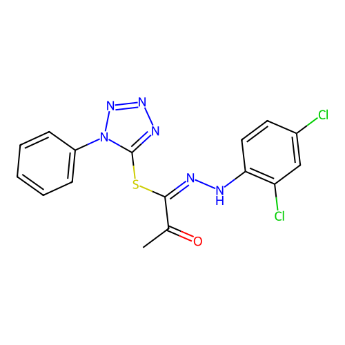 (1-phenyltetrazol-5-yl) (1E)-N-(2,4-dichloroanilino)-2-oxopropanimidothioate structure