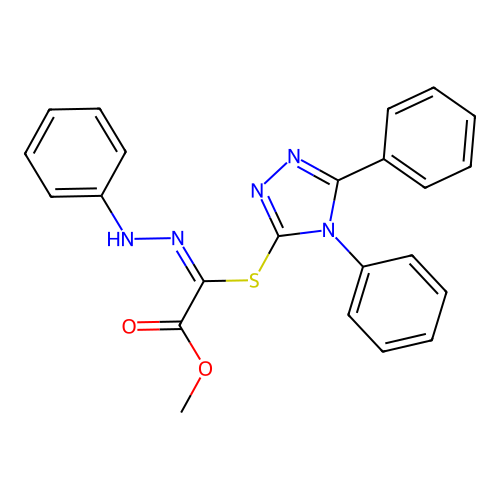 (E)-methyl 2-((4,5-diphenyl-4H-1,2,4-triazol-3-yl)thio)-2-(2-phenylhydrazono)acetate structure
