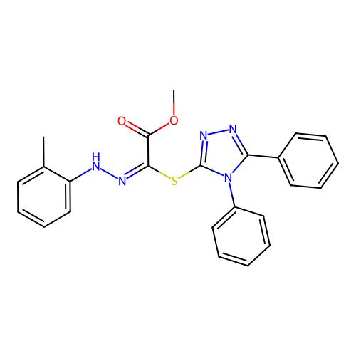 (E)-methyl 2-((4,5-diphenyl-4H-1,2,4-triazol-3-yl)thio)-2-(2-(o-tolyl)hydrazono)acetate structure