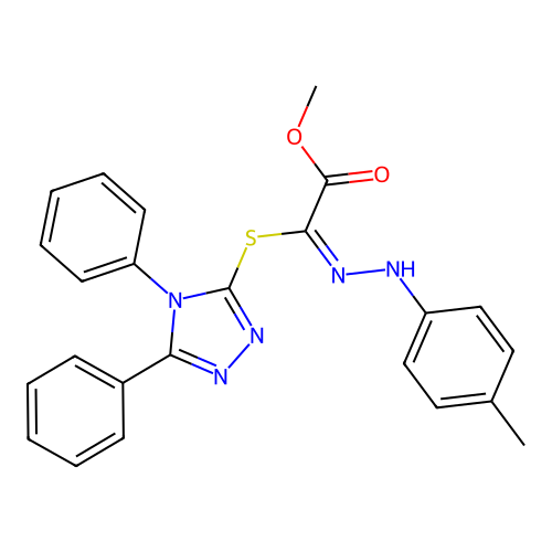 (E)-methyl 2-((4,5-diphenyl-4H-1,2,4-triazol-3-yl)thio)-2-(2-(p-tolyl)hydrazono)acetate structure