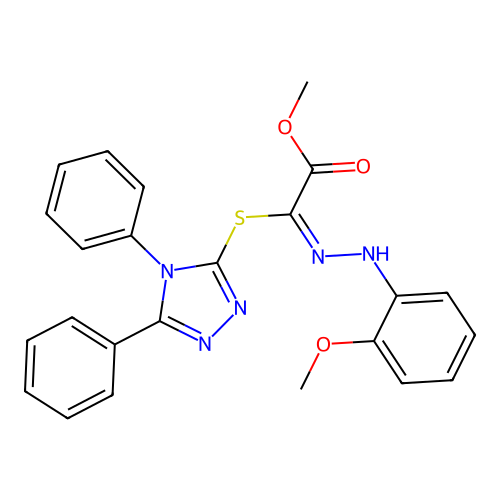 (E)-methyl 2-((4,5-diphenyl-4H-1,2,4-triazol-3-yl)thio)-2-(2-(2-methoxyphenyl)hydrazono)acetate structure
