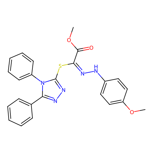 (E)-methyl 2-((4,5-diphenyl-4H-1,2,4-triazol-3-yl)thio)-2-(2-(4-methoxyphenyl)hydrazono)acetate structure