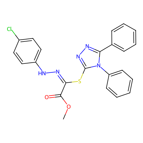 (E)-methyl 2-(2-(4-chlorophenyl)hydrazono)-2-((4,5-diphenyl-4H-1,2,4-triazol-3-yl)thio)acetate structure