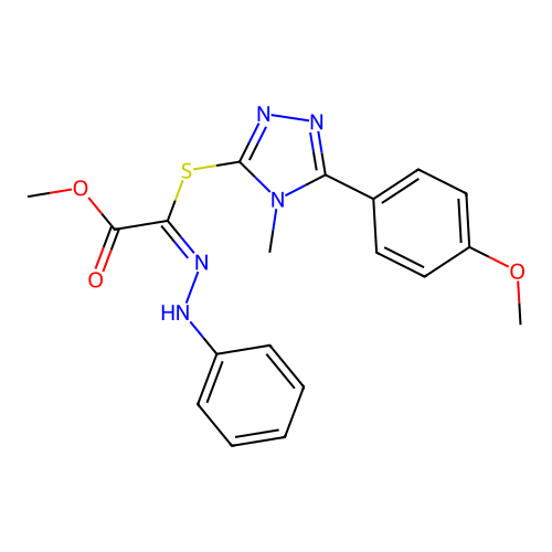 (E)-methyl 2-((5-(4-methoxyphenyl)-4-methyl-4H-1,2,4-triazol-3-yl)thio)-2-(2-phenylhydrazono)acetate structure