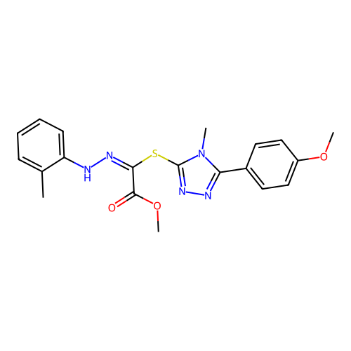 (E)-methyl 2-((5-(4-methoxyphenyl)-4-methyl-4H-1,2,4-triazol-3-yl)thio)-2-(2-(o-tolyl)hydrazono)acetate structure