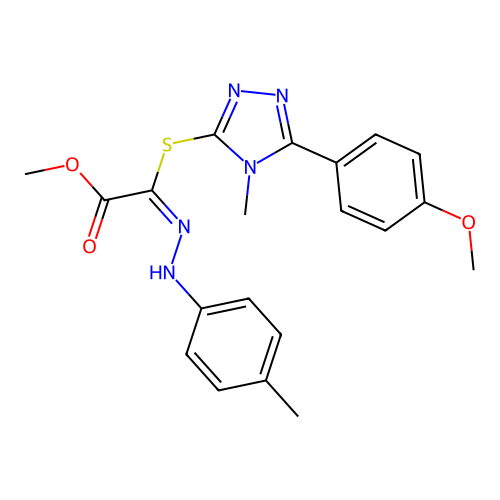 (E)-methyl 2-((5-(4-methoxyphenyl)-4-methyl-4H-1,2,4-triazol-3-yl)thio)-2-(2-(p-tolyl)hydrazono)acetate structure