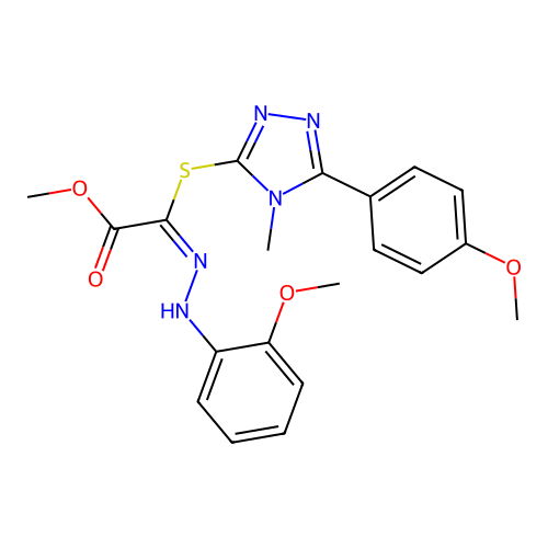 (E)-methyl 2-((5-(4-methoxyphenyl)-4-methyl-4H-1,2,4-triazol-3-yl)thio)-2-(2-(2-methoxyphenyl)hydrazono)acetate structure
