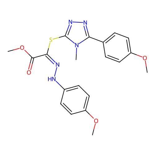 (E)-methyl 2-((5-(4-methoxyphenyl)-4-methyl-4H-1,2,4-triazol-3-yl)thio)-2-(2-(4-methoxyphenyl)hydrazono)acetate structure