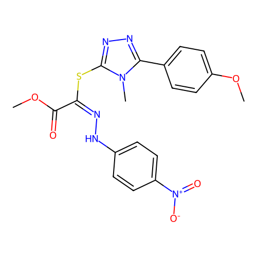 (E)-methyl 2-((5-(4-methoxyphenyl)-4-methyl-4H-1,2,4-triazol-3-yl)thio)-2-(2-(4-nitrophenyl)hydrazono)acetate structure