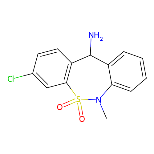 3-Chloro-6,11-dihydro-6-methyldibenzo(c,f)(1,2)thiazepin-11-amine 5,5-dioxide structure