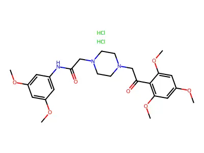 1-Piperazineacetamide, N-(3,5-dimethoxyphenyl)-4-(2-oxo-2-(2,4,6-trimethoxyphenyl)ethyl)-, dihydrochloride structure