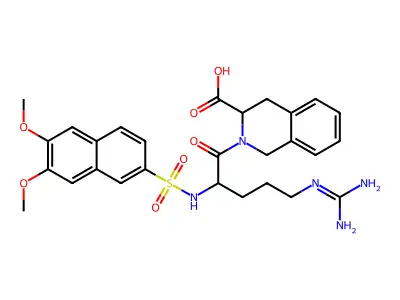 3-Isoquinolinecarboxylic acid, 1,2,3,4-tetrahydro-2-(5-((aminoiminomethyl)amino)-2-(((6,7-dimethoxy-2-naphthalenyl)sulfonyl)amino)-1-oxopentyl)- structure