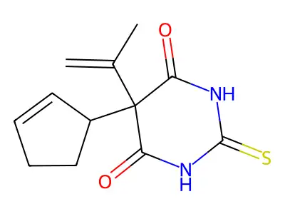 5-(Cyclopent-2-en-1-yl)-4,6-dihydroxy-5-(prop-1-en-2-yl)pyrimidine-2(5H)-thione structure