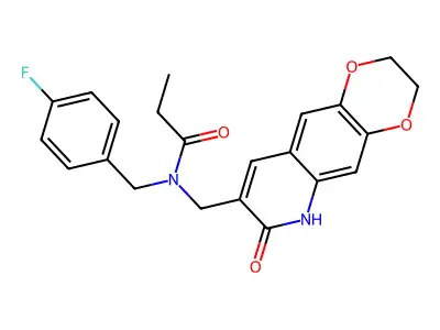 N-[(4-fluorophenyl)methyl]-N-[(7-oxo-3,6-dihydro-2H-[1,4]dioxino[2,3-g]quinolin-8-yl)methyl]propanamide structure